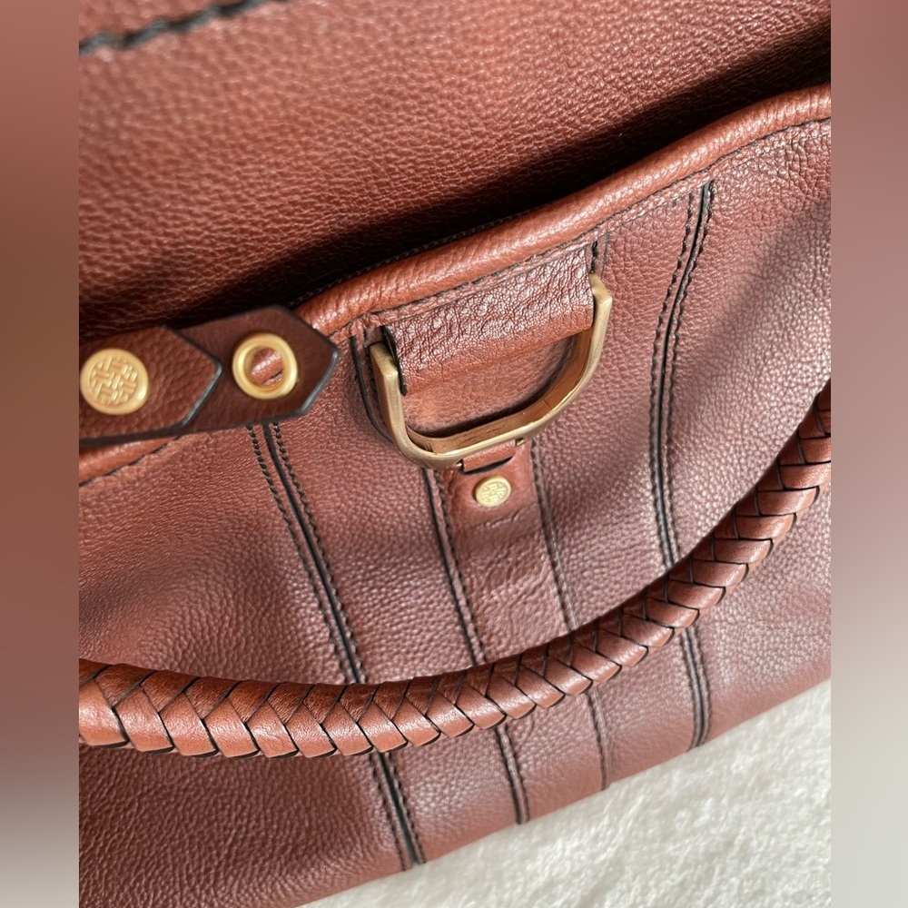 Cole Haan Handbag Purse Satchel Pebbled Brown Leather Equestrian Brass Accent - Picture 16 of 17